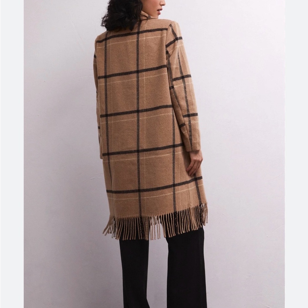 Z Supply Tan Plaid Women's Sweater Coat NWT - Picture 5 of 5